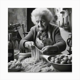 Old Lady Making Pasta Canvas Print