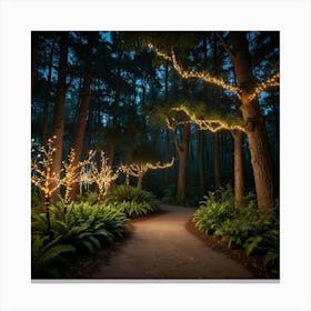 Christmas Lights In The Forest Canvas Print