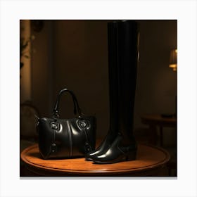 Black Boots And Handbag Canvas Print