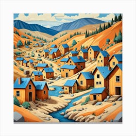 Gold Prospectors Village Cubism Style Canvas Print