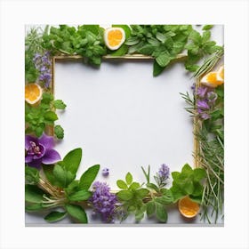 Frame Of Flowers And Herbs Canvas Print