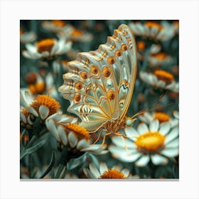 Butterfly On Daisies Canvas Print