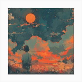 Girl Looking At The Sunset Lofi Canvas Print