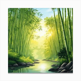 A Stream In A Bamboo Forest At Sun Rise Square Composition 74 Canvas Print