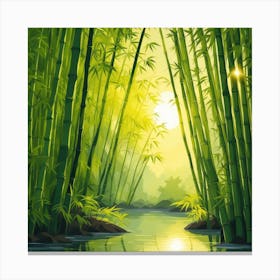 A Stream In A Bamboo Forest At Sun Rise Square Composition 223 Canvas Print
