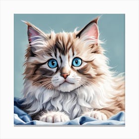 Ragdoll Kitten Digital Watercolor Portrait Canvas Print