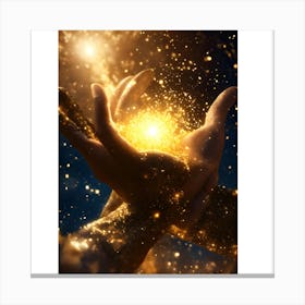 Two Hands Holding A Golden Light Canvas Print