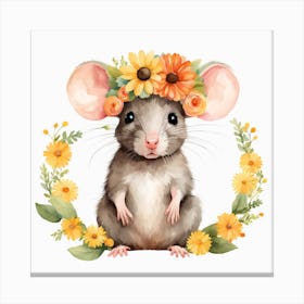 Floral Baby Rat Nursery Illustration (14) Canvas Print