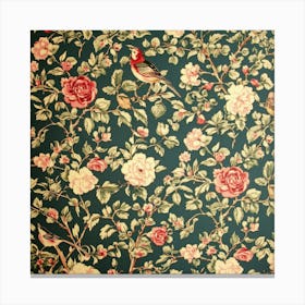 Wallpaper With Birds And Roses Art Canvas Print