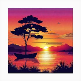 Sunset With A Tree 4 Canvas Print