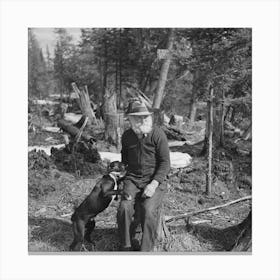 John Nygren And His Dog Prince, Nygren Lives Alone In A Shack Near Iron River, Michigan By Russell Lee Canvas Print