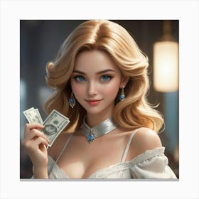 Sexy Girl With Money 1 Canvas Print