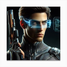 Futuristic Man Holding A Gun 3 Canvas Print