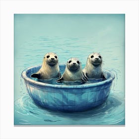 Three Seals In A Pool 1 Canvas Print