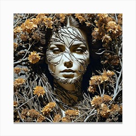 Double Exposure Of Tree Branches Melting Into The Contours Of Dried Flowers Vintage Expressiveness 419038486 Canvas Print