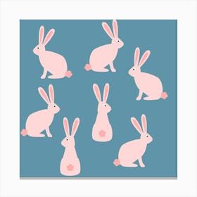 Pink Bunnies and Rabbits on Teal Green Canvas Print