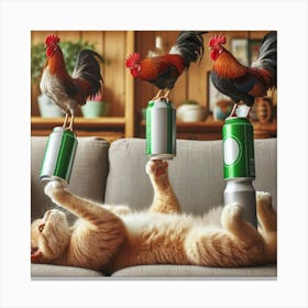 Rooster And Cat Canvas Print