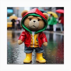 Teddy Bear In Raincoat Canvas Print