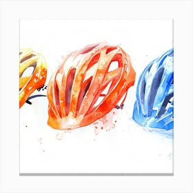 Watercolor Bicycle Helmets 2 Canvas Print