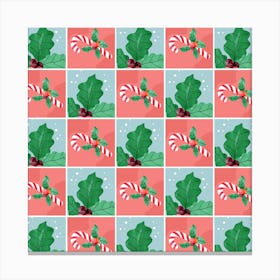 Holly Leaves And Candy Canes Canvas Print