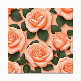 Peach Roses Seamless Pattern Canvas Print