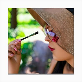 Woman Wearing A Hat And Sunglasses Canvas Print