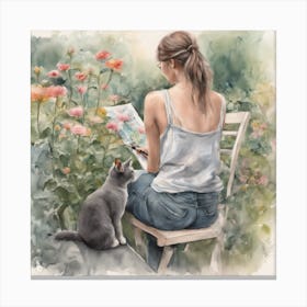 Cat In The Garden with artist Canvas Print