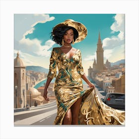 Woman In A Gold Dress Canvas Print