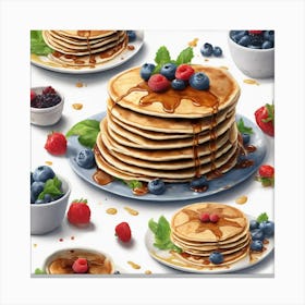Pancakes With Syrup And Berries Canvas Print