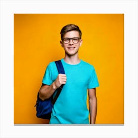 Firefly 18 Year Old, Boy, Transparent Glasses, T Shirt, Light Blue, Bag, Carrying, Yellow, Backgroun Canvas Print