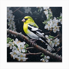 Ohara Koson Inspired Bird Painting American Goldfinch 2 Square Canvas Print