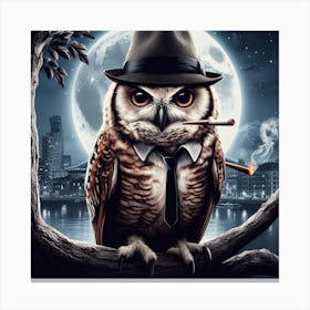 Owl Smoking A Cigarette 2 Canvas Print