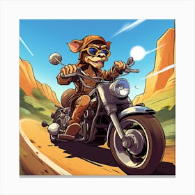 Cartoon Character Riding A Motorcycle Canvas Print