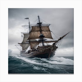 Pirate Ship In Rough Seas Canvas Print