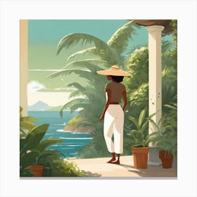 Woman Looking At The Ocean Canvas Print