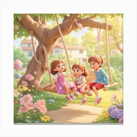 Children On A Swing Canvas Print