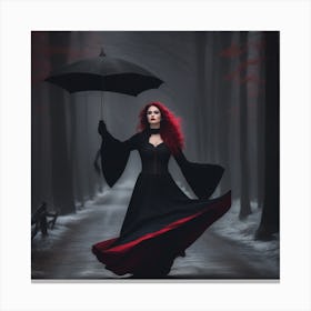 Gothic Girl With Umbrella Canvas Print