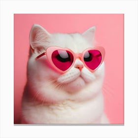 Cat In Sunglasses On Pink Background Canvas Print