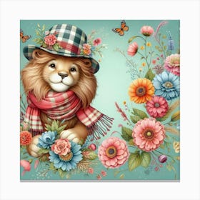 Lion With Flowers Canvas Print