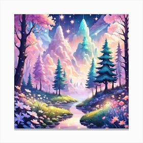 A Fantasy Forest With Twinkling Stars In Pastel Tone Square Composition 87 Canvas Print