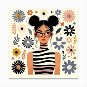 Girl With Buns and Flowers Canvas Print