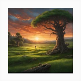 Lone Tree At Sunset Canvas Print