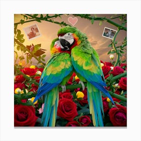 Two Parrots Kissing Canvas Print