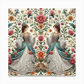 Two Ladies With Flowers Canvas Print