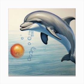 Dolphin With Orange Ball Canvas Print