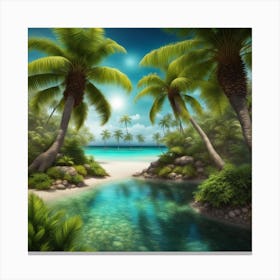 Tropical Landscape With Palm Trees Canvas Print