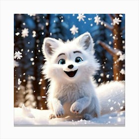 This 3d Animation Captures The Moment A Curious White Fox With Pale Blue Eyes Discovers A Magical Snow Canvas Print