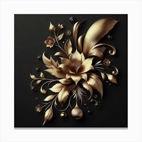 Gold Flower On Black Background Canvas Print