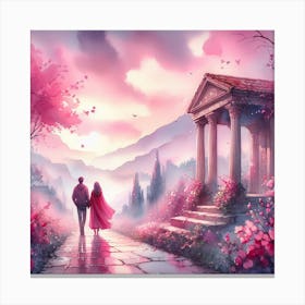 Couple Walking In The Garden Canvas Print