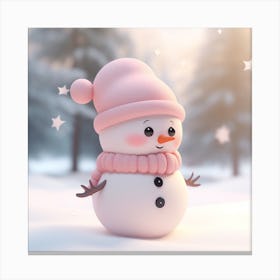 Snowman In Pink Hat Canvas Print